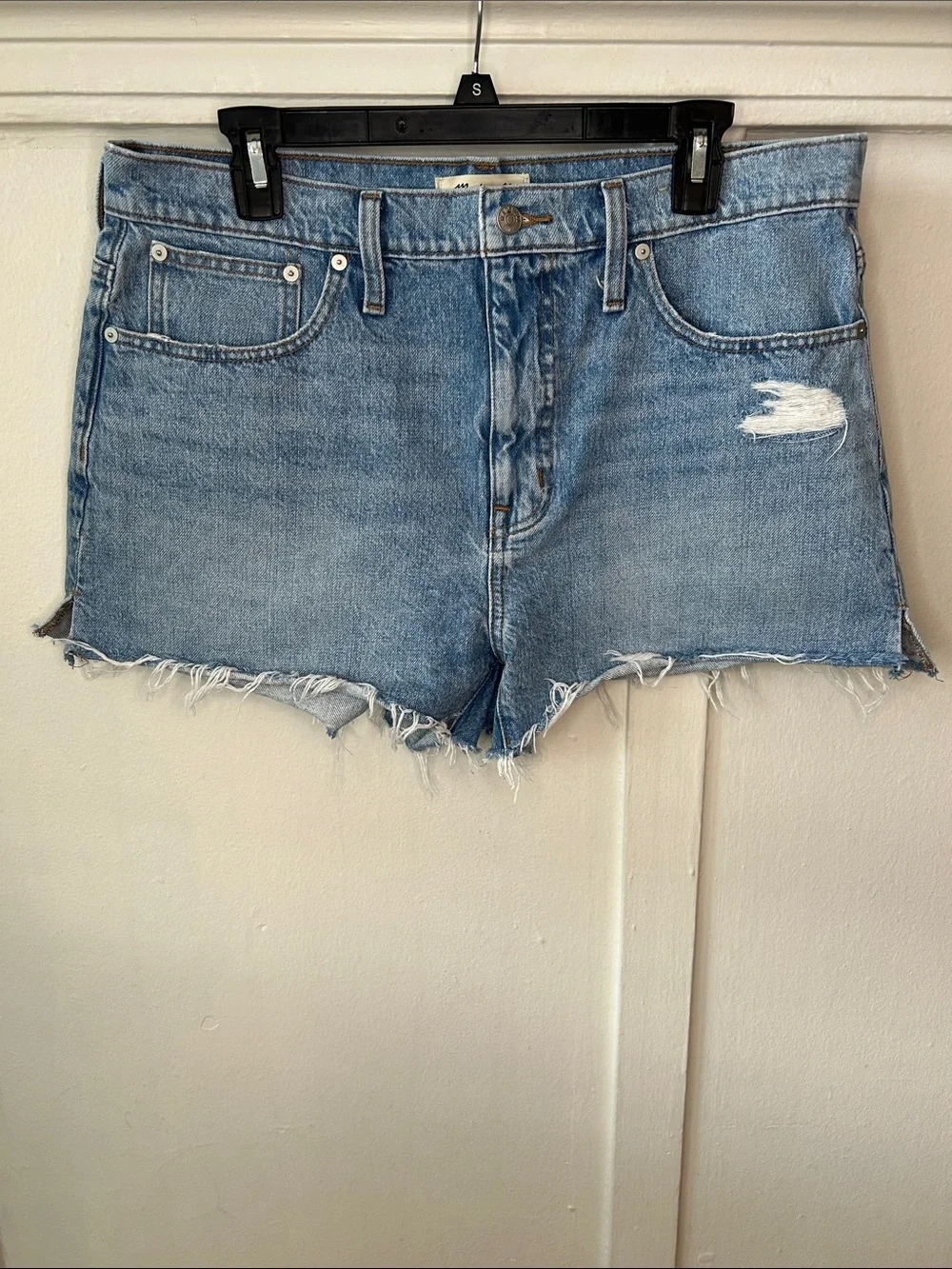 Madewell Light Blue Distressed Relaxed Denim Cutoff Shorts 30 Side Slit Edition